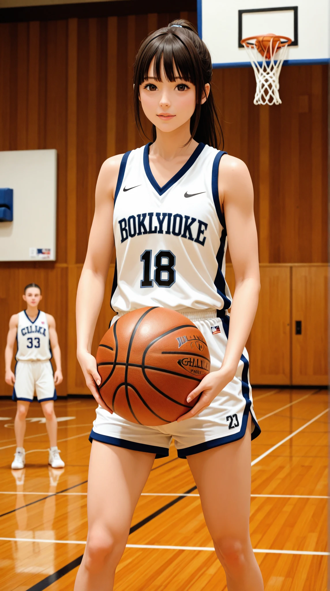 Woman wearing basketball suit