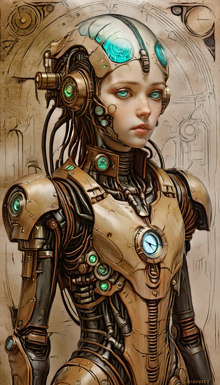 There is a boy cyborg with real mechanical skin that has the appearance ...