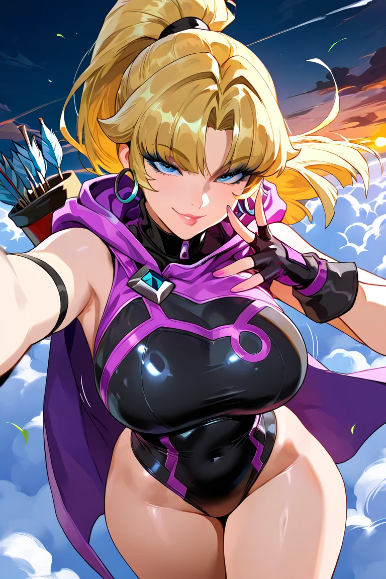 girl, pink and black mixed color, barefoot, ((sagging massive breasts)), (matching gloves and boots). she (short blonde, wearing (((too short))) skirt with frill, (((intricate)) wrestling outfit). fluttering cape, wrestler, muscle, (((from above))), 1 fist up, 1 arm up, enveloped in a shining aura.. Outer space background, Severe. masterpiece, Highest quality, employment. Diffraction Spikes, Particles of light.