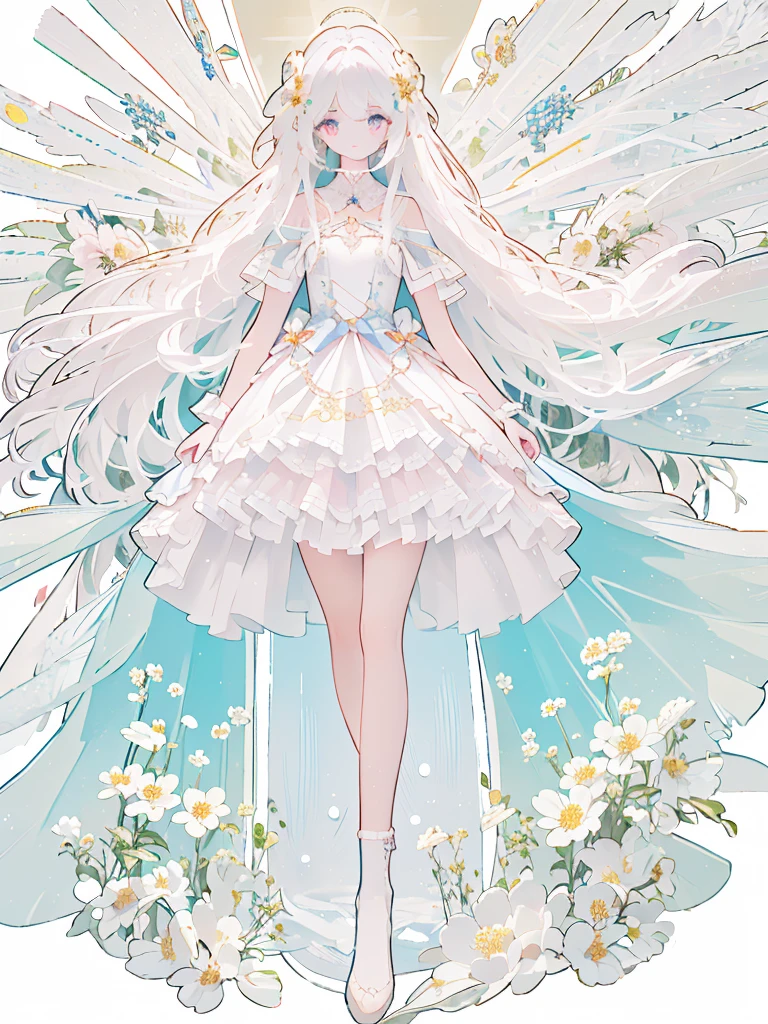 Obese girl，Tree with white flowers in the background，Bare breasts，iwhite colored hair，White lace blouse，White over-the-knee stockings，White high-heeled leather shoes，8K，to stand，, Super detail, ccurate, Best quality, High details, Super detail, Best quality, high resolucion, Textured skin, 巨作, ultra high def, retinas，delicateface，highly details，