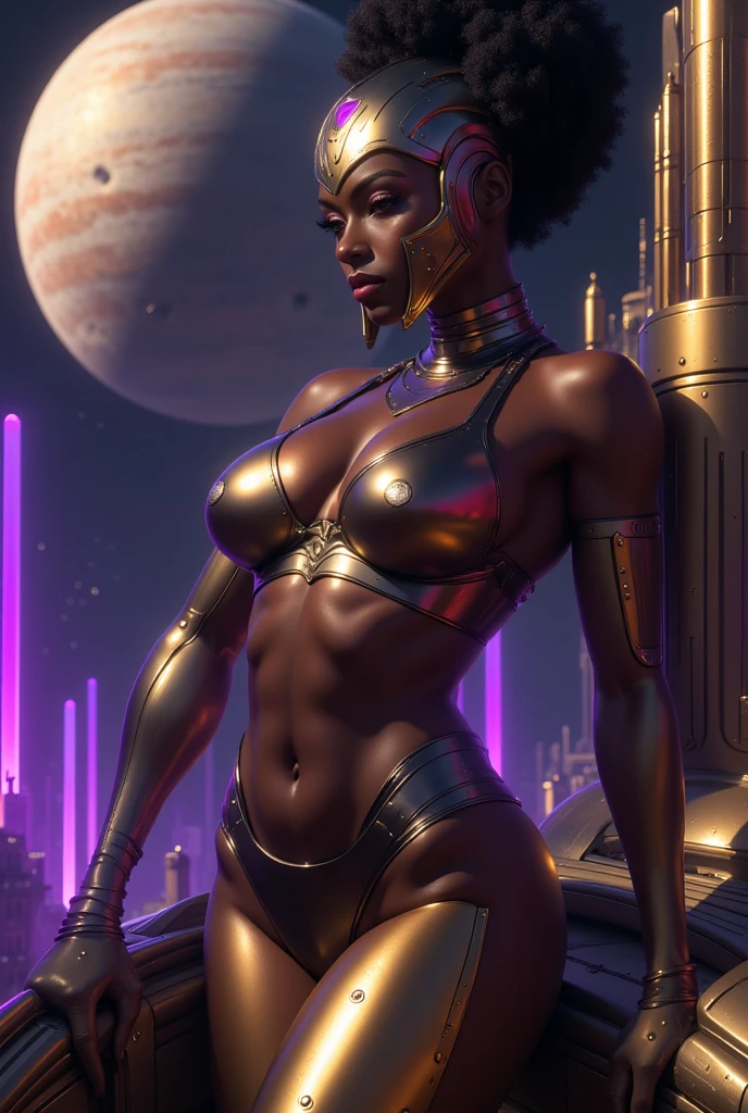 Black prostitute woman afro big breasts skinny on the street naked with diamonds on the body