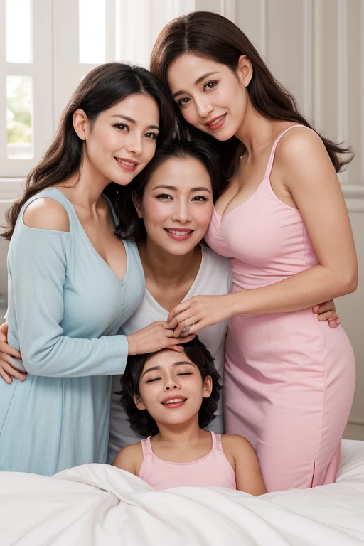 (((Japanese mother and three daughters)))、fullnude、maternal、The chest is abnormally large:1.5、top-quality、32K image quality、tmasterpiece、Sensual look、Sweaty and radiant skin、Filled with the smell of scalpels、 pressed against each other、Lukuran banquet、Rub each other's breaststhe Fact、Tekatka skin with oil