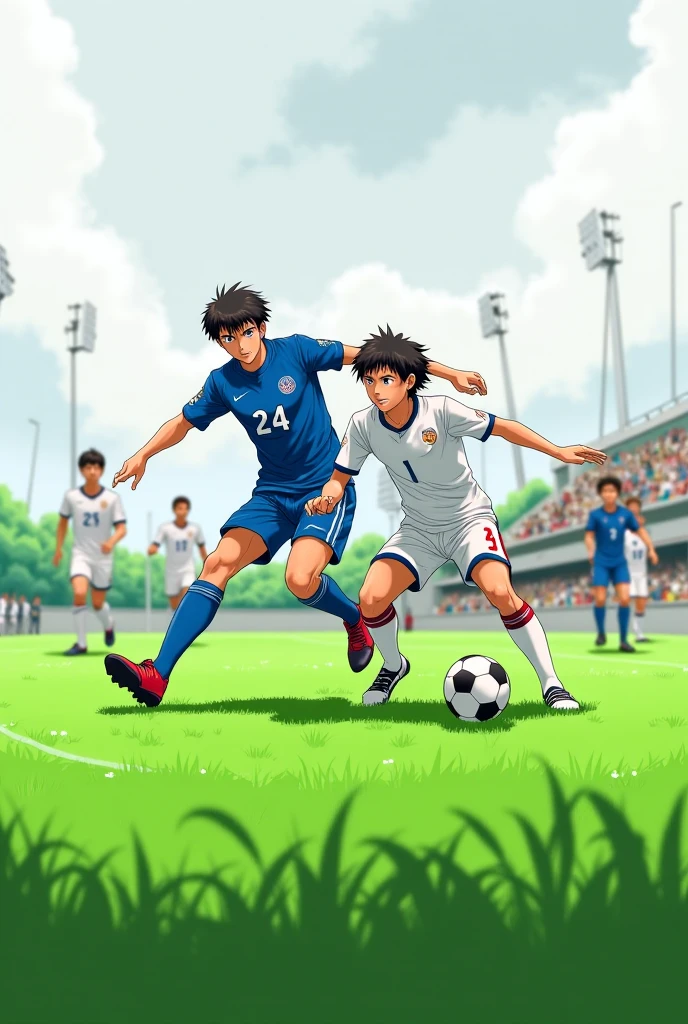 2d studio ghibli anime style In the midst of an energetic soccer match