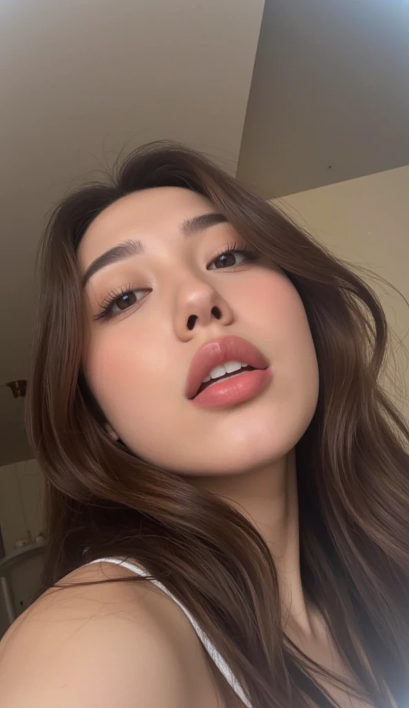 Araffed asian woman in a brown bikini sitting in a car, labios gruesos, bella poarch, labios delgados, lengua fuera, with very labios delgados, Retrato de Sophie Mudd, kiko mizuhara, Labios partidos, pale labios delgados, labios sexys, cuello ampliado desde los labios hacia abajo, gemma chen, labios muy separados, modelo de instagram