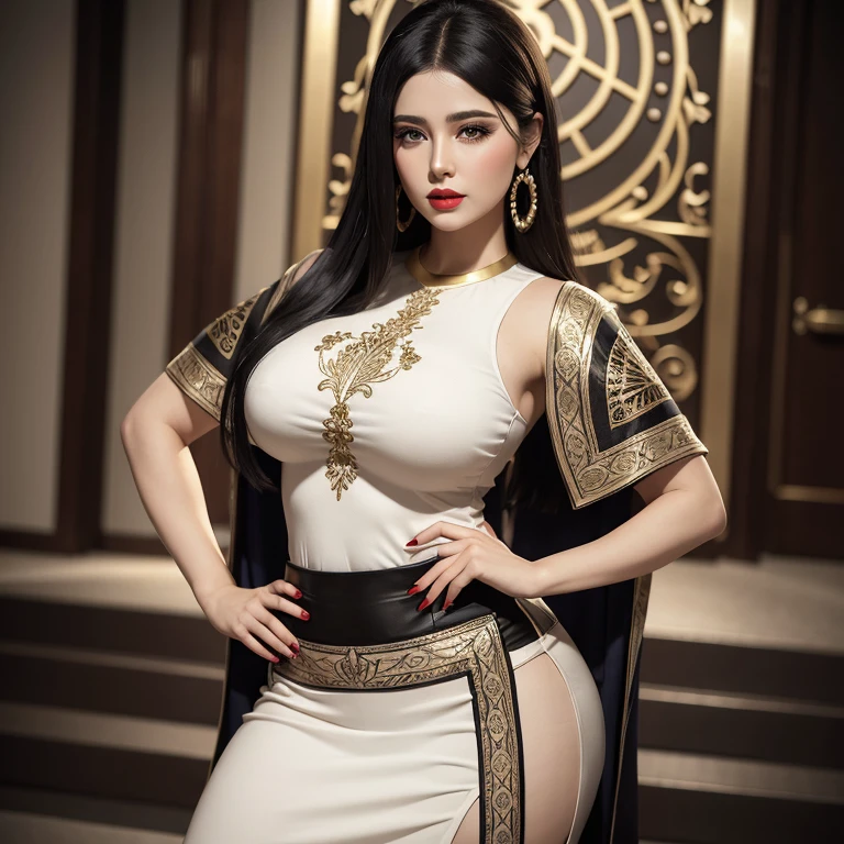 An extremely sexy and mature girl,Extremely beautiful and perfect Middle Eastern girl,Sexy mature royal sister,A girl with royal sister style,noblesRoyal sister temperament,Alone,In a very luxurious lobby,lobby of ancient palace,Antique style palace decoration,luxurious gown,One shoulder mermaid dress,Rose red dress,Rose red one-shoulder fishtail skirt,The fishtail has black filigree details,Black sheer embellished gown,New clothes,fishtail hip hugging dress,strap high heels,blackstockings,jewely,ear nipple ring,choker necklace,bangle,a very sexy mature girl,Perfect S-shaped body,Tight body lines,Perfect curves(plumw)wetted skin,Skin texture is clear and delicate(Delicate skin details:1.Perfect girl face,exquisit facial detail,Perfect face shape,Sexy big red lips,Enchanted smile,Extremely refined facial features and facial details:1.4)Dark purple wavy hair,Clear and fine hair texture(fine hair details:1.1),Light brown pupils,Delicate and delicate eyes,Beautiful and detailed eye makeup,beautiful eyeliner(Exquisite eye details:1.3)The optimal ratio of four fingers to one thumb.Beautiful and exquisite manicure,Feet with perfectly proportioned thighs and calves,nobles女生气质,Royal sister temperament,nobles,Rose red series,New clothes系列,Black tulle gown,fishtail hip hugging dress,高定luxurious gown,Photographic works,Highest price image quality,Perfect artwork,Hyper Real的复杂细节,BestWorks,Best Picture Quality,Clear picture quality,ultra - detailed,Very high resolution,Full body photography of one person,Hyper Real,Cover photo,profesional lighting ,Professional dimming,Perfect Goddess,Exquisite details、Complex works,Best masterpiece,quality