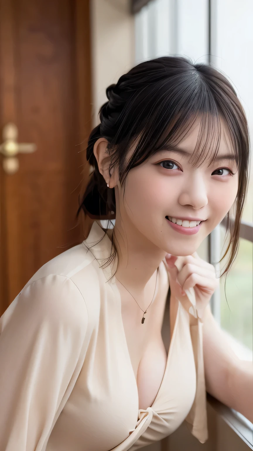 ((((upper body)))),(nude),Ultra-high resolution,Japanese,bangs,(a girl),(1 girl),((18-year-old)),(grin with mouth),((cute)),pretty