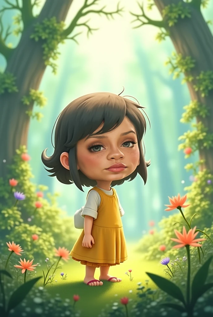 Realistic portrait of a seven year old, He wears a dress. Your face is and exploratory . He cautiously goes out into the garden of the house, A small cat is among the bushes and he touches it cautiously ,Not facing the camera,, Hair is messy ,