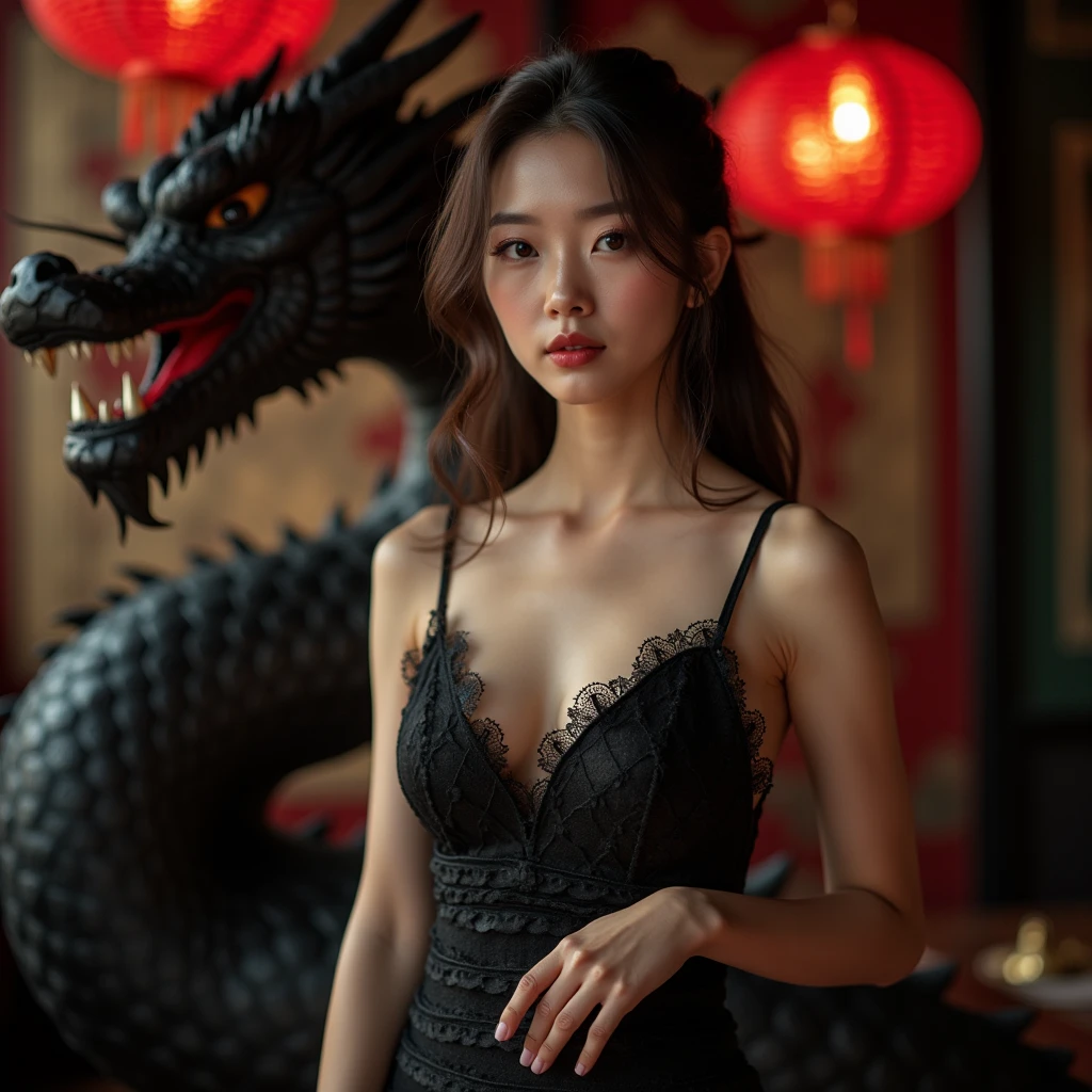 beautiful Asian girl with a dragon