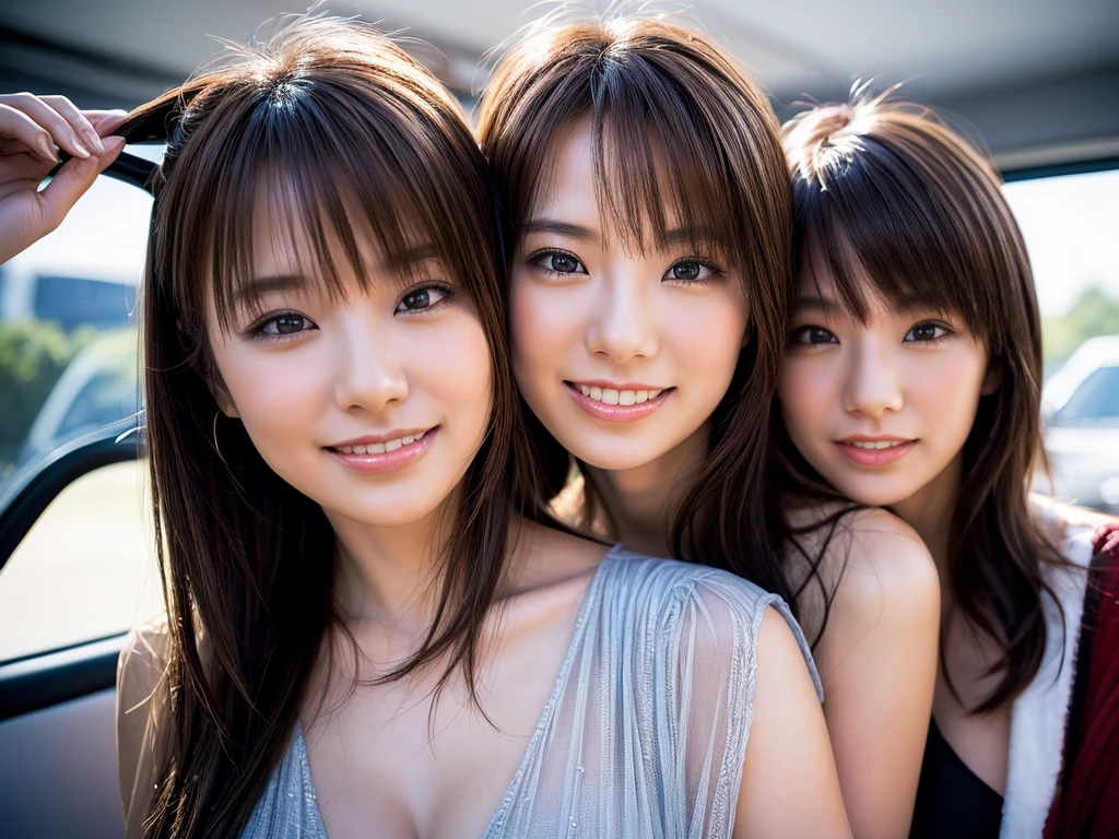 Identical twin sisters kissing、Japanese high school girl、Close-up、(Highly detailed CG Unity 8K wallpaper,masterpiece, highest quality, super detailed),(best illumination, (detailed face、dark-brown eyes、best shadow, very delicate and beautiful),