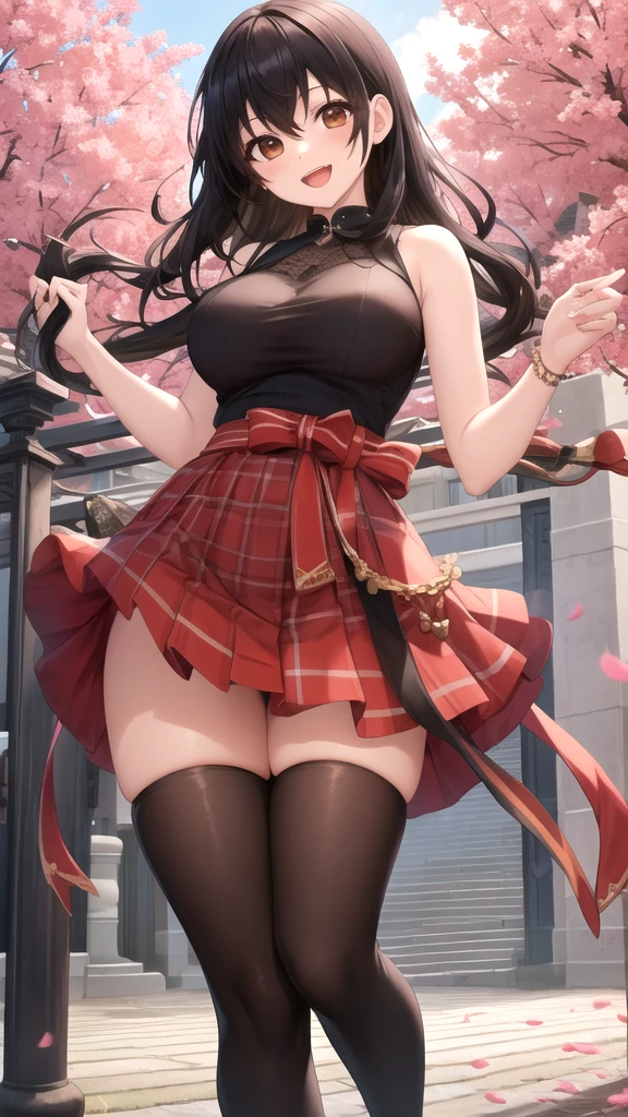 (Masterpiece, top quality, high resolution, realistic photo, realistic looking skin:1.1),
(Woman walking in park lined with cherry blossom trees:1.2),
(Skirt billowing in the wind: 1.8),
(Fully exposed panties:1.8),
(grinning shyly:1.5),(grinning expression:1.5),
(wearing a black open-shoulder type long-sleeved turtleneck knit:1.8),
(She is wearing a gray flare-type mini-skirt:1.8),
(She is wearing black middle boots: 1.8),
(I do not wear knee-high stockings because it is too hot. 1.8),
(I do not wear knee-high socks because it is too hot. 1.8),
(Her panties are of a flashy color and pattern:1.5),
(Brown hair in a middle ponytail:1.5),
(Small face:1.5),
(D-cup breasts:1.5),
(Location: a park lined with cherry blossom trees where the wind blows: 1.5),
1 Japanese girl, solo, full-bodied esbian, beautiful eyes, glowing eyes, glowing thighs, NSFW