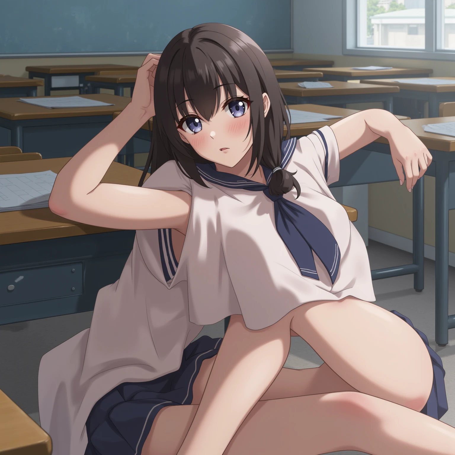 Saten Ruiko, View your viewers, Anime Coloring, , serafuku, , masterpiece ,8k unity wallpaper,anime key visual,highest quality, High resolution, unity 8k wallpaper, (shape:0.8),anime coloring,highly detailed face, detailed eyes,growing eyes,shiny skin,fine skin,white skin,dense skin,detailed hair,highly detailed legs,perfect lighting, Detailed CG, (perfect hands, perfect anatomy),High resolution,(Detailed wear ),slender limbs, delicate curves, dainty hands,figure:0.8,white lace panties,