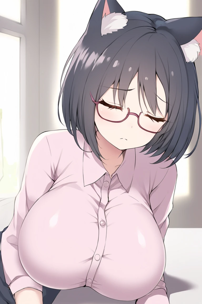 nsfw,highest quality,(8K Portrait),(Official Art)、obesity、((short hair))、blush,((Black Hair)),(Sweat),Black knee socks、One Woman,((:teeth))、hot、Office Room、Glasses、Thick thighs, How stupid, liar, Open legs, detalled, Down the Out、(Dynamic pose)、teethらしない身体、Dynamic Angle、Turn around、High neck sweater、On all fours、On my knees、Angle from behind、Cowboy Shot、Bottomless