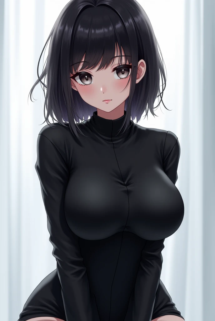 Wearing a tight fitting black bodysuit、A woman applying a chokehold to another woman