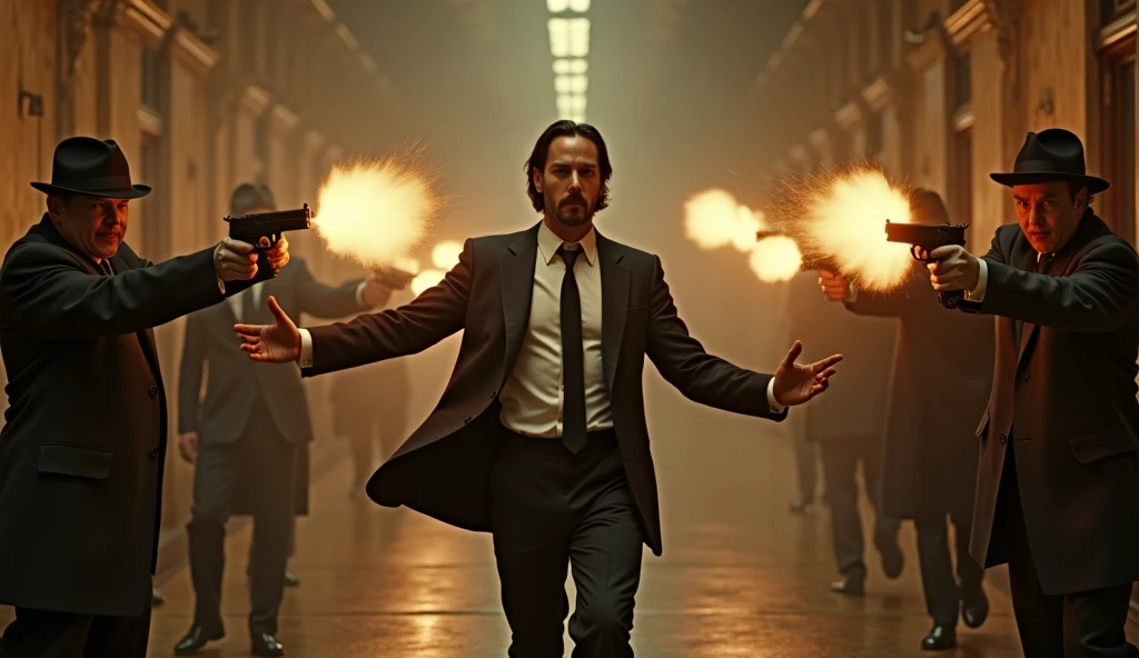 cinematic film still of  <lora:Cinematic Film Stock Footage Style:1>  Cinematic Film Stock Footage Style, arri alexa kodak still,
John Wick walking by big explosions
, shallow depth of field, vignette, highly detailed, high budget, bokeh, cinemascope, moody, epic, gorgeous, film grain, grainy