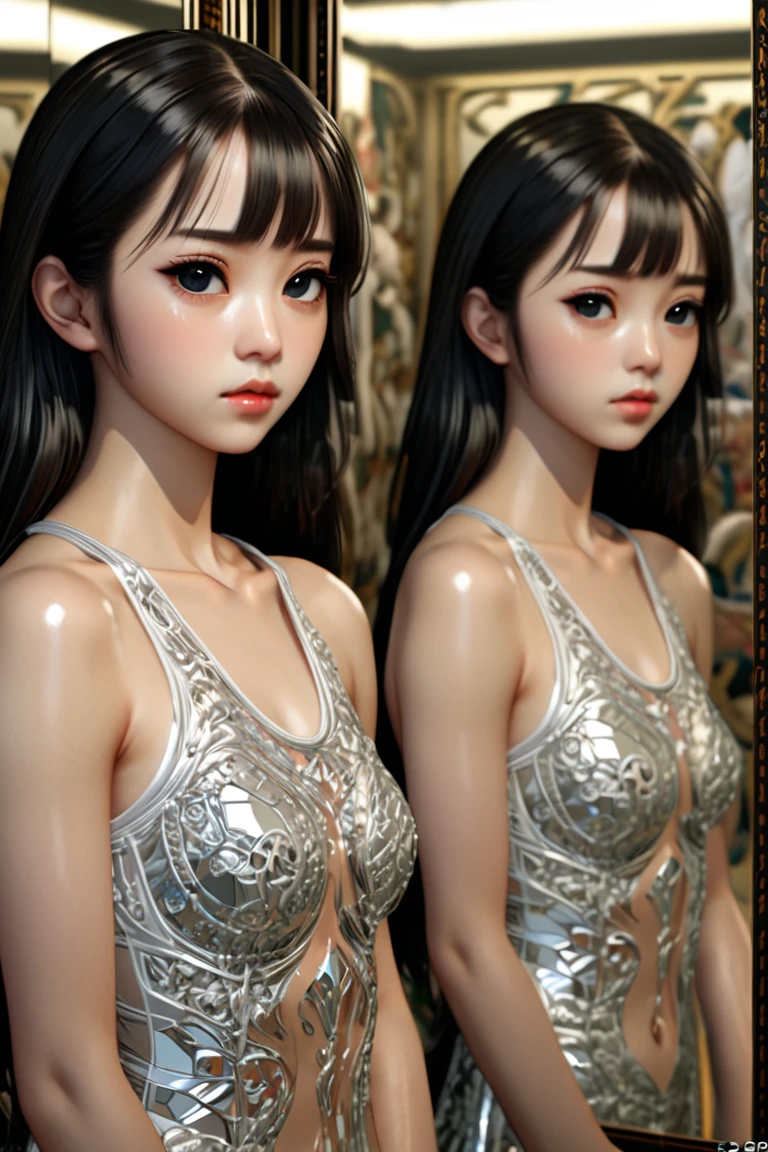 ((high quality)), ((head of&#39;artwork)), 8k, 2 filles, Rayons de lumière, Background&#39;Extremely detailed Unity 8k CG display, tout le corp, nue, mesomorphic body, flush
