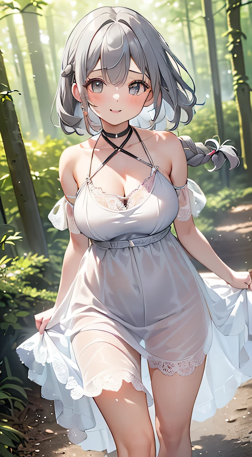 perfect human body,1 girl, (Very detailed background,garden), clavicle,European classical style,Gorgeous rococo dress,((woman with fever)), huge titlush blush:1.2),
