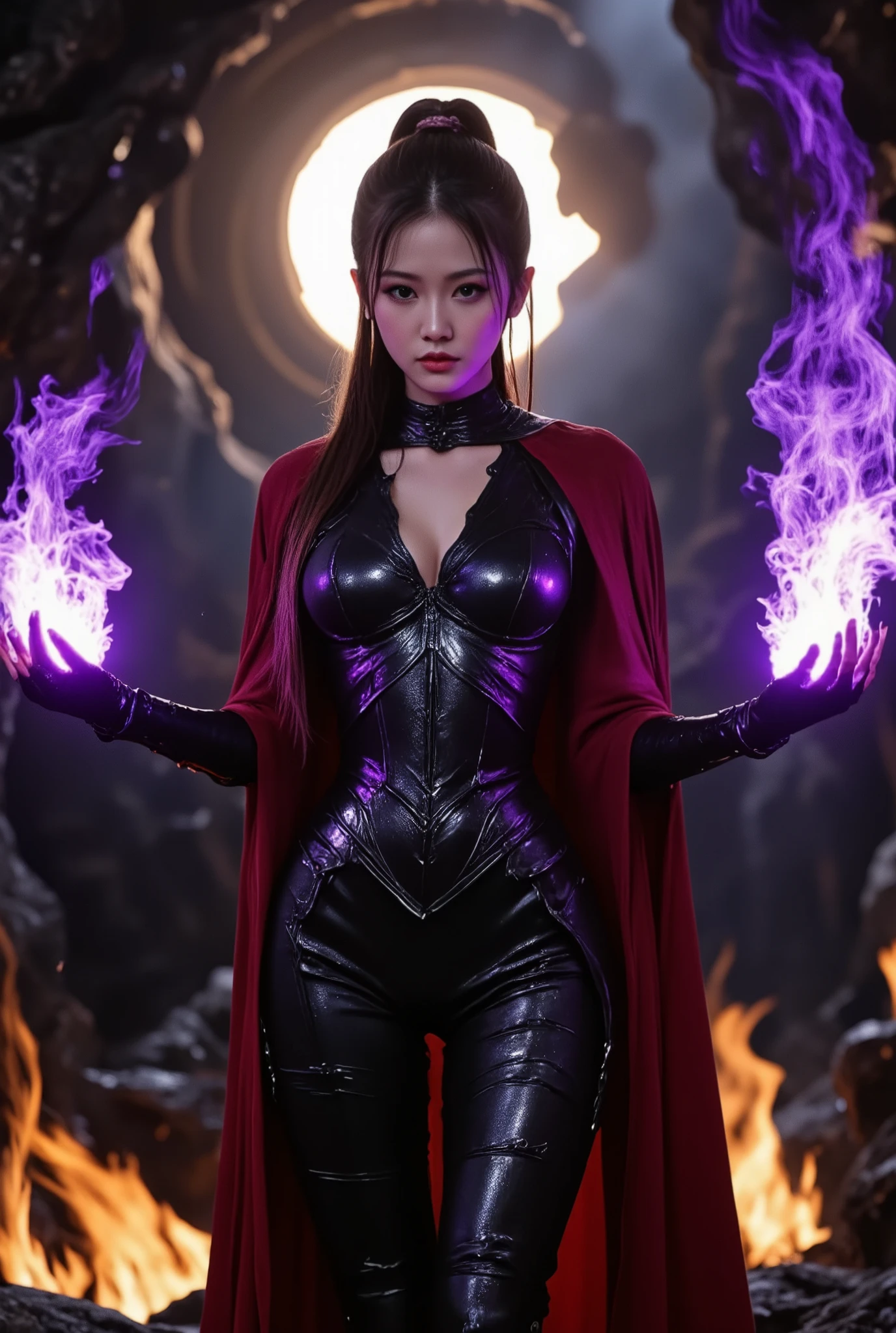 8K, Dark_Fantasy, (Scarlet Witch, Yellow: 1.5), Angel Face, 1 Person, Standing Full Figure, Mechanical Marvel, Robot Presence