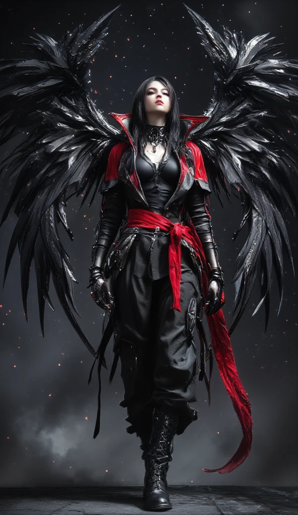 **Prompt:** Create an ultra-realistic depiction of a horror-themed Tengu, emphasizing its terrifying and monstrous qualities while retaining its iconic features. **Overall Appearance:** The Tengu stands tall, its once noble and majestic form now twisted into something truly nightmarish. **Head:** Its hawk-like face is elongated, with a sharp, beak-like nose that drips with dark, viscous liquid. Its eyes are deep, glowing red, filled with malevolence and hunger. The feathers on its head are jagged and bloodstained, and its mouth is lined with sharp, needle-like teeth, visible even when closed. **Body:** The Tengu's muscular form is now gaunt and sinewy, covered in matted, dirty feathers that seem to be rotting in places. Its skin underneath is pale and sickly, with veins visibly pulsing. **Wings:** The large wings are tattered and torn, with feathers missing in places, exposing the bone-like structure beneath. They seem to emit a low, eerie moan when moved. **Arms and Claws:** The Tengu's arms are elongated, with hands that end in grotesquely long, twisted claws, perfect for ripping flesh. **Legs:** Its bird-like legs are now even more menacing, with the talons elongated and cracked, leaving deep gouges in the ground with every step. **Attire:** The Tengu's samurai armor is rusted and broken, with pieces hanging loosely, as if forgotten. It is covered in dark stains, remnants of past battles and victims. **Background:** The setting is a dark, decaying forest, shrouded in mist. The ground is littered with bones and remnants of previous prey. **Special Features:** A dark, ominous aura surrounds the Tengu, with whispers of the damned filling the air around it. Its very presence seems to drain the life and color from the surroundings, leaving a trail of death in its wake.