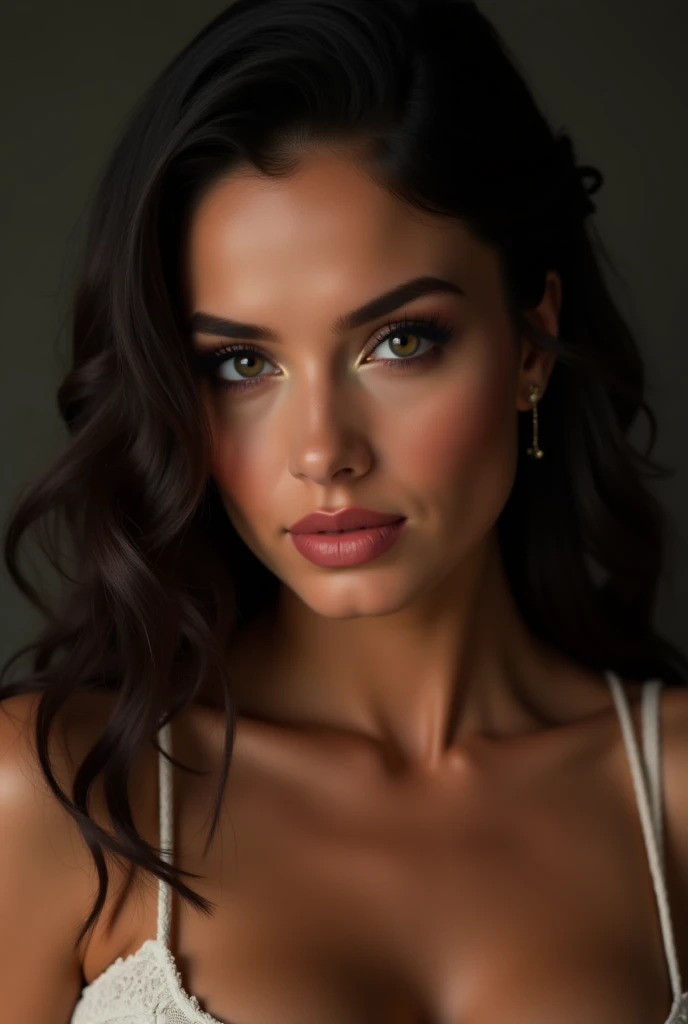 a seductive woman, sensual pose, beautiful detailed eyes, beautiful detailed lips, extremely detailed face and skin, long eyelashes, elegant dress, (best quality,4k,8k,highres,masterpiece:1.2),ultra-detailed,(realistic,photorealistic,photo-realistic:1.37),cinematic lighting,dramatic colors,high contrast,chiaroscuro,glamour photography,fashion portrait