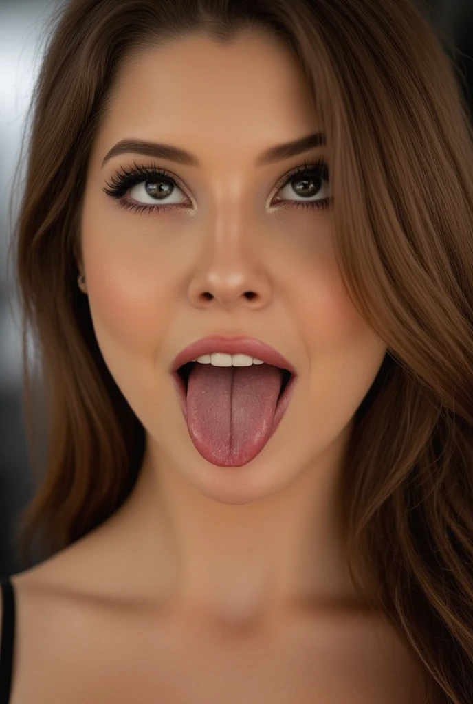 Flying debris,Award-winning photo, Very detailed, Edge Orgasm, Woman with open mouth and closed eyes , Sweaty skin、Lighting that highlights shiny sweat{{{Spread the word }}}, Black Hair、Browsing Caution,{{{{Crowd of elderly male spectators,Surrounded by men,}}}},(length, Narrow nostrils)、Raise your arms behind your head,(Sticking out a long tongue)
