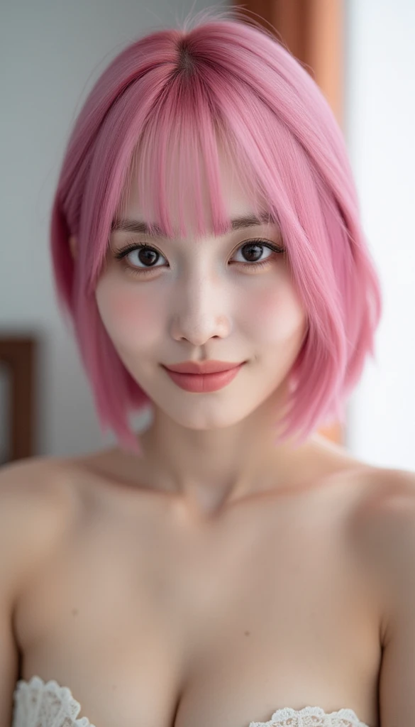 masterpiece,best quality,photo realistic,asda,face,1girl,head,thick lips, pink hair,sitting ,wet,shiny skin, mix4,
