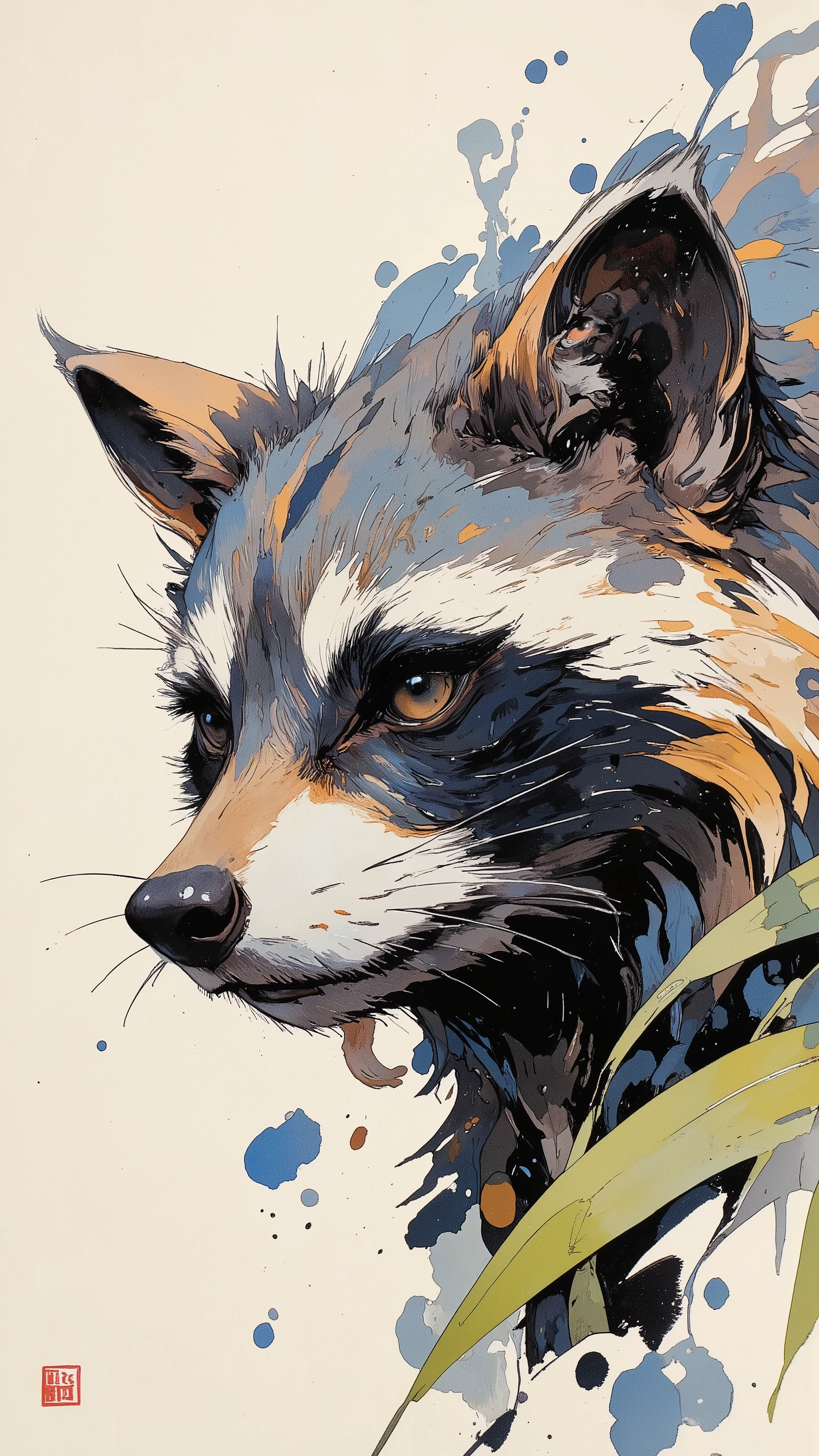 (best quality)))、(super high image quality)、(Super Detail)、(detailed description)、(Best CG ))、(masterpiece)、ArsMJStyle、(Zen ink wash painting)、raccoon , ランダムなシチュエーション,背後からのアングル,(aura:1.3),セクシーな雌raccoon