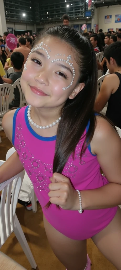 (high resolution,detailed, raw photo,Very realistic,8k),(Masterpiece: 1.3),((high resolution,detailed, raw photo,Very realistic,8k),(10 yo latina girl),(blonde hair,detailed hair,long hair, braids),((smiling),black bandana on head),(tiny body,flat chest),(looking at the camera),)(wearing underwear)