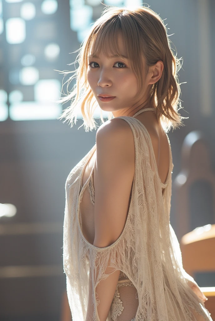 busty japanese lady、whole body、front、The most beautiful woman in Japan、Casual Style、Maxi dress、Bright eyes with sharp details(Looking into the camera)Blonde、