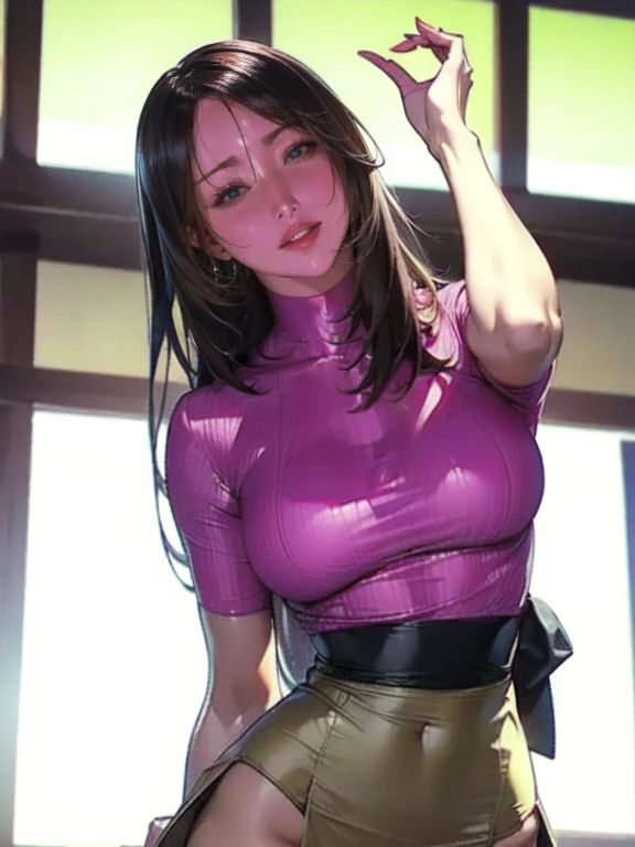 ((safety Sensors、safety、safety、Absolute safety、Everyone)) 、masterpiece, highest quality, Detailed face, Fine grain, withdraw, ponytail, Ribbed sweater dress、Sitting on a pink love hotel bed, Heavy makeup、((Sweating and blushing, Super big , Biting a condom, holding a condom with semen on it, Condom))、Detailed and complete characters、Age 34、sexy milf, Beautiful Japanese Women、((pov:1.8))、Top view、From head to toe、lipstick,cleavage