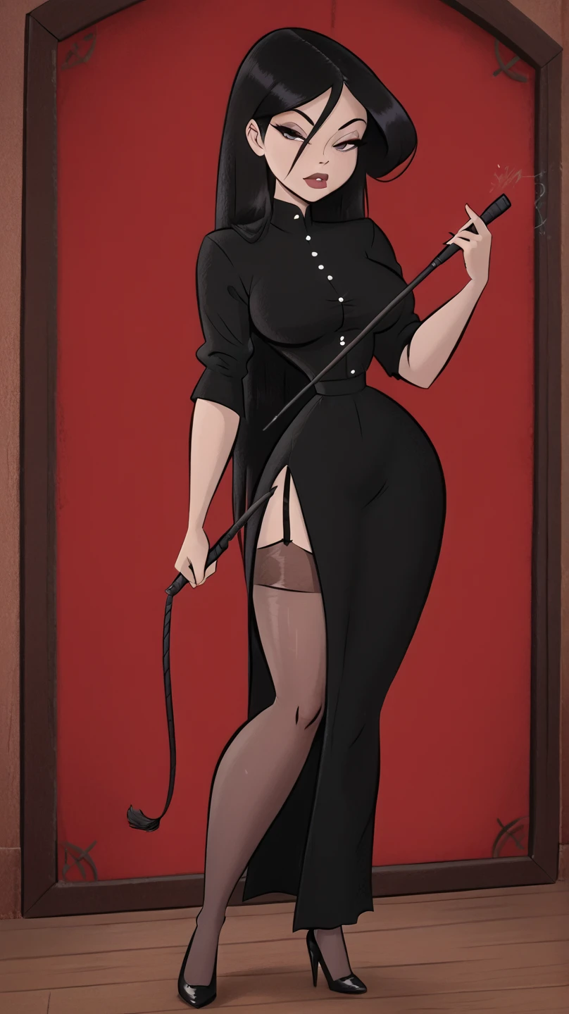 A closeup of a Woman with big breasts, chubby butt, 1girl, highres, sharp focus, pixiv masterpiece, ((intricate details)), highly detailed,exquisite fanart highly detailed, commission for high resolution, one eye, detailed eyes,blue eyes, gothic makeup, pale skin, fair skin, short black hair, muscular female body!, pointed ear, vampire, joy ride style, ilya kuvshinov, Anime Moe Artstyle, Female anime character, Anime character,