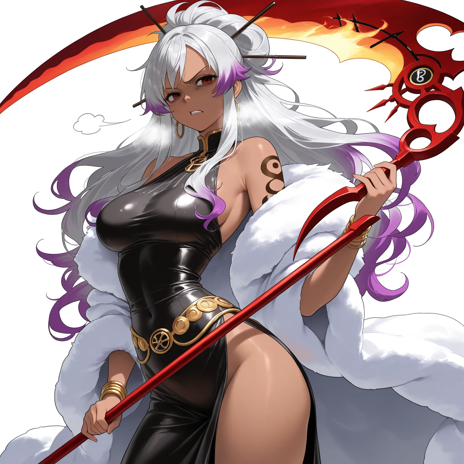 Gray (purple), Eyebrows are thin, Height is small, Big eyes, sixteen years old, Fair complexion, Large and developed chest, Glamorous, Very large chest, Young face, Legs are thin, Layered head cut, Bangs are there, Cute, Eyes are big, No cloth on the abdomen, Cartoon style, Chest is very developed, Chest is emphasized, Clothing fabric is thin, Thin abdominal muscle, Red, red, deep red, crimson are precious, Pale white, pale red, Curl inward toward the ends, Bangs are slightly long, parted on the left, Back hair, Hangs on the forehead. Curled inward toward the ends, slightly long bangs parted on the left, with back hair, hanging over the forehead, white boots, double back hair, one hundred cm chest, fifty seven cm around the waist, eighty five cm around the waist, eight k, highly saturated, abstract, bordered, hip-accentuated, , inguinal, arm-crossed, cris Yukine, SENKIZESSHOU SYMPHOGEAR.Leg spread、Groin、Hips、8k、独奏,One person, High resolution, Textured skin, Ultra high definition, Kick