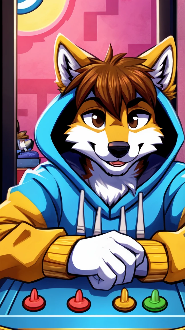 conker, furry squirrel, blue eyes, buck teeth, tail, white gloves, blue jacket, zipper, sneakers, long sleeves, looking at viewer, happy,
sitting, on chair, table, inside a messy kitchen, eating a chocolate bar, extreme detail, masterpiece, <lora:conker:.6>