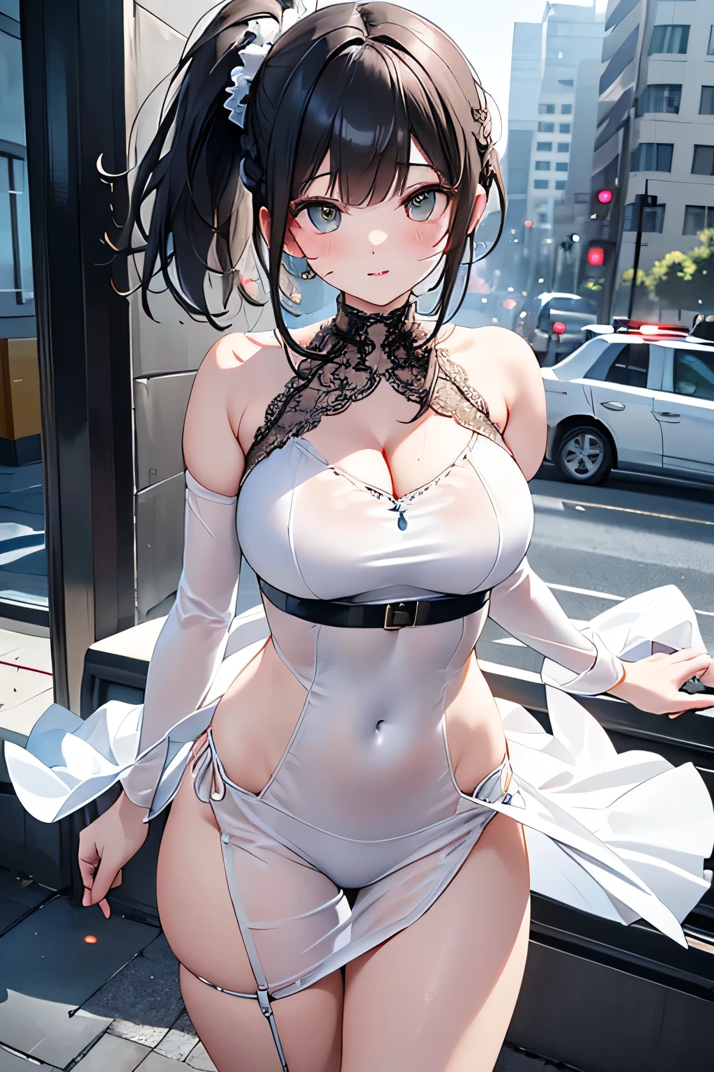 absurdres, RAW photo, extremely delicate and beautiful, masterpiece, Best Quality, ultra high resolution, 32k, hyperrealistic, ultra-detailed, perfect anatomy, anatomically correct, perfect figure, Perfect Style, Perfect balance, super Detailed skin, in her 30s, very Slim body, narrow waist, very small head, very small face, delicate facial features, handsome detailed woman, very detailed eyes and face, realistic face proportions, Realistic beautiful face, Realistic beautiful eyes, tearful mole, earring, huge tits, full body shot, full legs, medium hair, outdoor, Jersey, shorts,