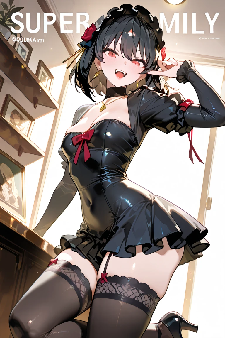 kurumitokisaki, tokisaki kurumi, clock eyes, black hair, twintails, (red eyes:1.5), (yellow eyes:1.5), (heterochromia:1.5), (small breast:1.3), smile, BREAK hairband, dress, bow, ribbon, (gothic fashion:1.5), gothic, BREAK outdoors, city, night, sky, star \(sky\), BREAK looking at viewer, (cowboy shot:1.5), BREAK (masterpiece:1.2), best quality, high resolution, unity 8k wallpaper, (illustration:0.8), (beautiful detailed eyes:1.6), extremely detailed face, perfect lighting, extremely detailed CG, (perfect hands, perfect anatomy),
