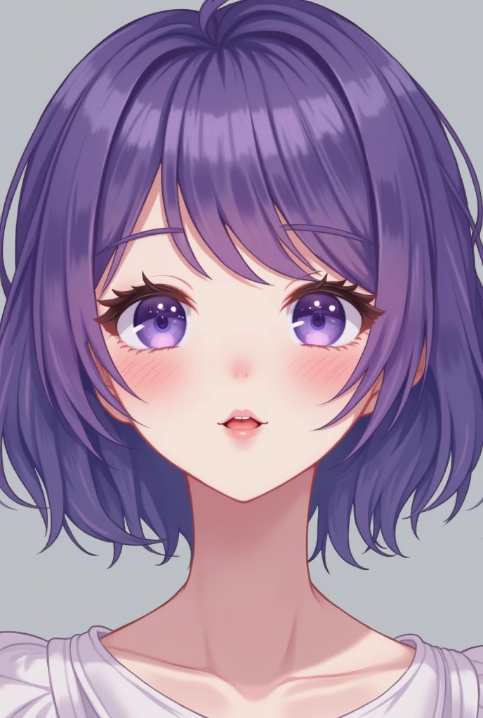 (32k) 16K, 8 thousand, 4K, Have a Super Delicate Face, little mouth, Lip Bite Makeup, sissy, purple hair, Purple Eyes, high resolution, Perfect pubic hair. Portrait.