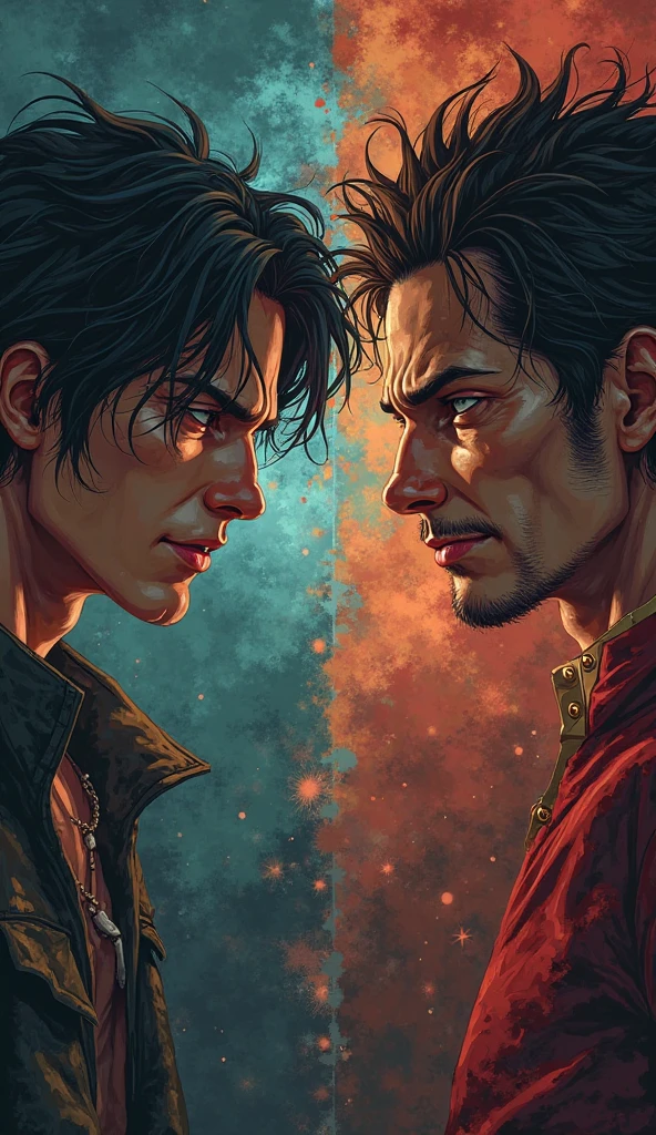 man looking at another man inside a courtroom, two men looking at each other, anger,manga style art,manga style art,manga style art,manga style art