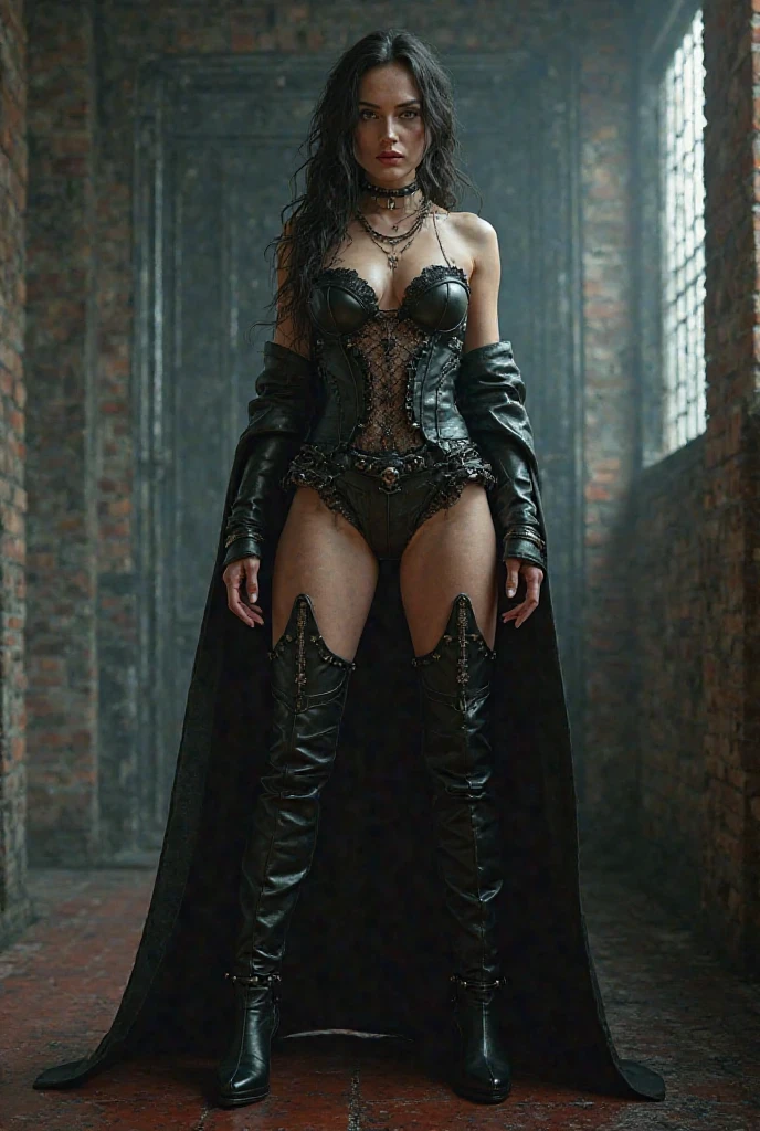 Full body photo, Photo, Sharpness, unique 850 4, Koda850 k portrait camera, F1.6 shots, Ultra-realistic textures, Spectacular light textures, Cinestil 800 Fashion Mechanics, Beautiful girl with accentuated slender abs: 1.4,sixpack abs: 1.4, Bust Botox,standing on tiptoes, Long legs, Brown hair, Long hair, Female warrior costume, ((Wearing a torn sheer costume of a superheroine),(No no panties, no good)),full of sweat,wet,wet crotch,wet thighs,(futuristic sci-fi battle fashion,elbow and knee cyberpad, cyberglove: 1.1), ((Torn costume)), belly and navel visible, thin sheer costume, Torn lower chest, shredded costumes, broken golden shields and battle spears,Web long combat boots with gold knee pads, golden shoulder armor and combat gloves, anatomically, (futuristic sci-fi battle fashion, cracked elbow and knee cyberpads, torn cyberlong boots, ripped cyber gloves: 1.1), ((nipple tips protruding, areola is protruding, The shape of the pubic region is clearly visible))),pain,((( Tears flow, crying with pain)),(wide prison with sunlight)),Dark fantasy, peeling of the ceiling, broken slabs, Rebar between cracks, Realistic material details, extreme hight detail, Ultra-realistic materials, shattered wall,Blood,junkyard, Blood splattered on the face, Blood splattered, Realistic, (Bruises, Dirty, ripped clothing, skimpy clothing, Blood: 1.3), Torn Cape, Torn pantyhose, stay, ((Across the iron rod)),(tied perfectly by chain), Restraint, Slaves, collars, contempt, (Chained), (chains digging into crotch)), Hands tied behind the back, Invisible hands, ((4 chains hung from heaven)), Metallic shackles and fetters, Her wet crotch is clearly visible, ((The iron pipe is inserted into the crotch)), ((both wrists are restrained above the head)), (((left leg tied at the knee is suspended)), Five chains connect the limbs and neck, Chains from the left knee to the sky, Rusty iron chain, (The metal rod in the crotch of the trousers is glued to the floor))), 10 chains radiating from the back,