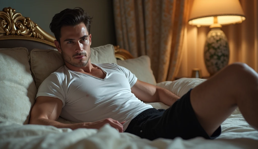 Oscar Piastri naked in bed stroking his cock