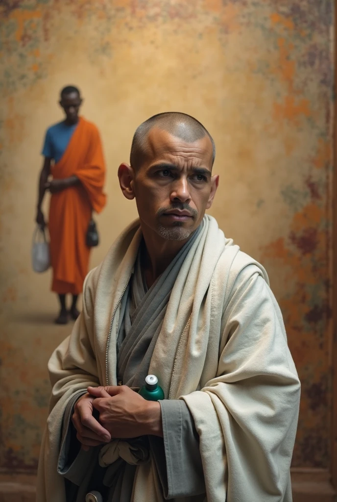 A dog and a monk realistic 3D image in ratio of YouTube long videos 16:9