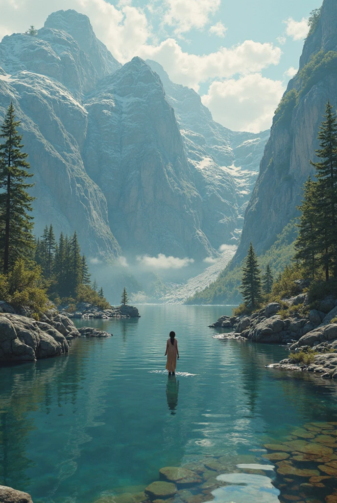 on lake with many lotus, there are three greek woman swim and chill, river, water, lotus, lotus litter flower, plan, tree far away, dramatic sky, dramatic cloud, on a dust field, naked, female greek,female greek god, white hair, hairy torso, fantasy, intricate, elegant, highly detailed, digital painting, artstation, concept art, smooth, sharp focus, illustration, naked