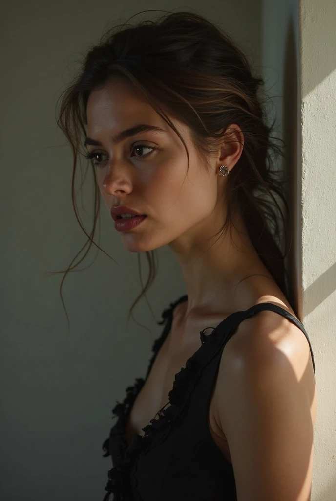 Hailee steinfeld,high-resolution photograph, woman, stunning use of shadows, in the syle of crisp lines and forms, UHD, shot on a Sony A7III --ar 1:2 --style raw --stylize 250,brown hair with blonde highlights