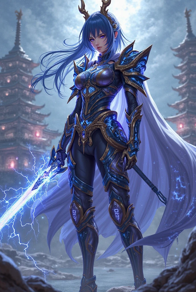 (Female Ghost Tender)、Demon Mask、Super Beauty、Blue Armor Solo Adult Devil Woman、Like the whole body、Big ????? muscles and macho figure,Split abs,(Armed with a long and large spear)、???? mature big female ogre。Sturdy jaw(realisitic)、Stand facing the front、Blue Demon Armor、magnificent artwork、((Kyoto panel painting style))、Wind-effect:1.9、Cloud Effects:1.2、Full Rendering、Encaustic Painting、unrealengine、Fine armor patterns and decorations,A hyper-realistic,Armor details,超A high resolution,enticing,Entice your audience,blue skin,