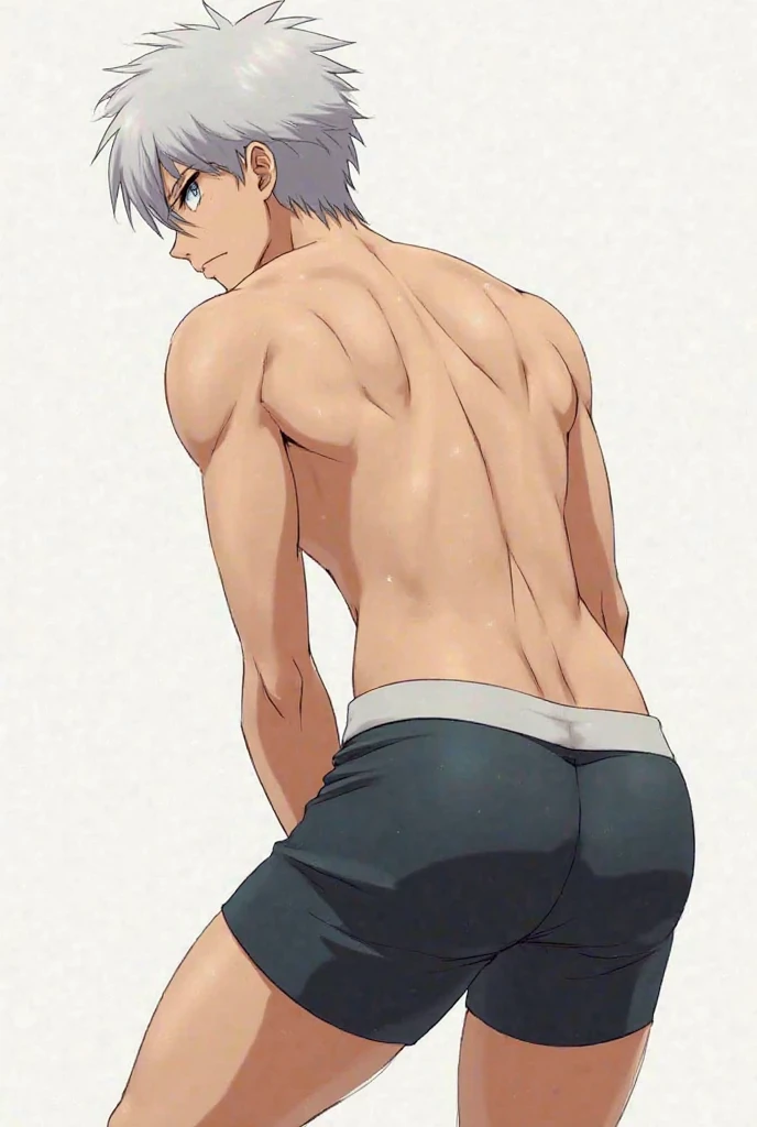 masterpiece, best quality, a boy， white socks，Shirtless，thin legs，long legs，standing，Cat ear，White hair，close shot