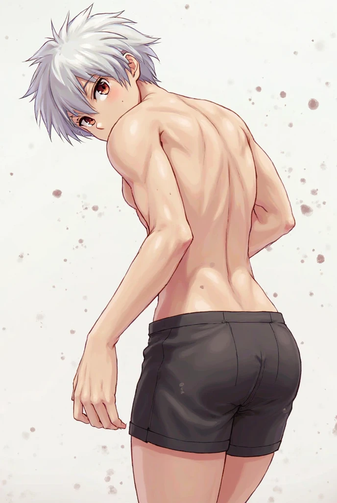 Kimishima Ikuto、、（1:boy)、(Hairstyle:Silver short hair,Silver Hair、Wet Hair)、Slanted Eyes、Brown eyes、Perfect Anatomy、(Back view),Beautiful back、Sweat、whole body