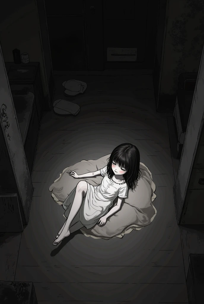 depresed anime girl body on the floor face down