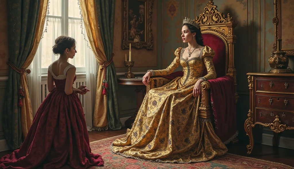 a cruel queen tramples on the head of a black slave, while carrying her son