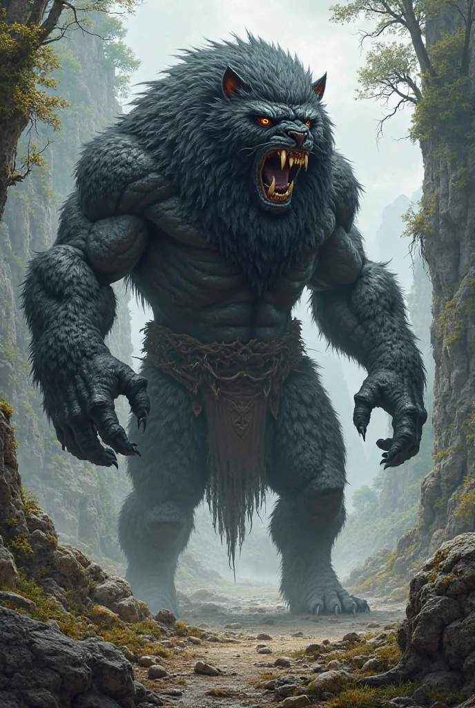 solo, breath (ultra detailed), a beautiful and detailed full size portrait of a female anthro gorilla, oozaru, brown fur, fur body, monkey tail, red eyes, close up view, glowing eyes, empty eyes, tail, bedroom eyes, detailed eyes, big body, sexy body, (wide body). goddess, kenket, Ross Tran,ruan jia, trending on artstation,foxovh, cenematic lighting, front view, big breaths, huge boobs, big , big , big , day, tree, (((stone hallway, lake))), curvy figure, fat, obese, (((front view, standing, nude, covering self, feets visible, angry, open mouth, blush,))

