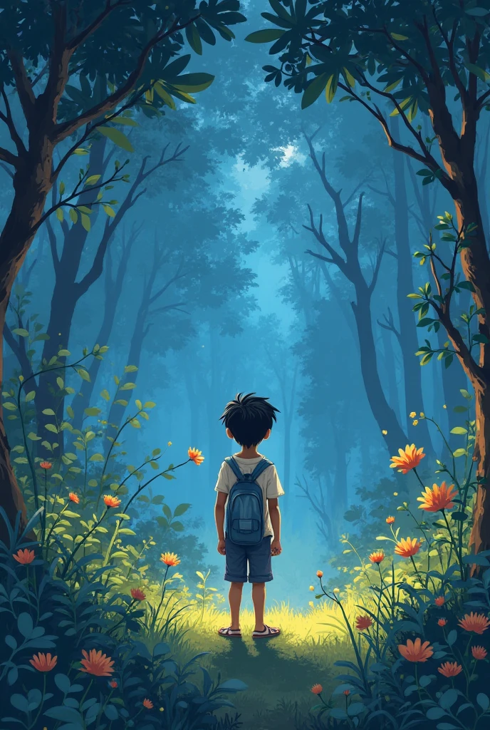 A boy walking in the light blue for 20 seconds