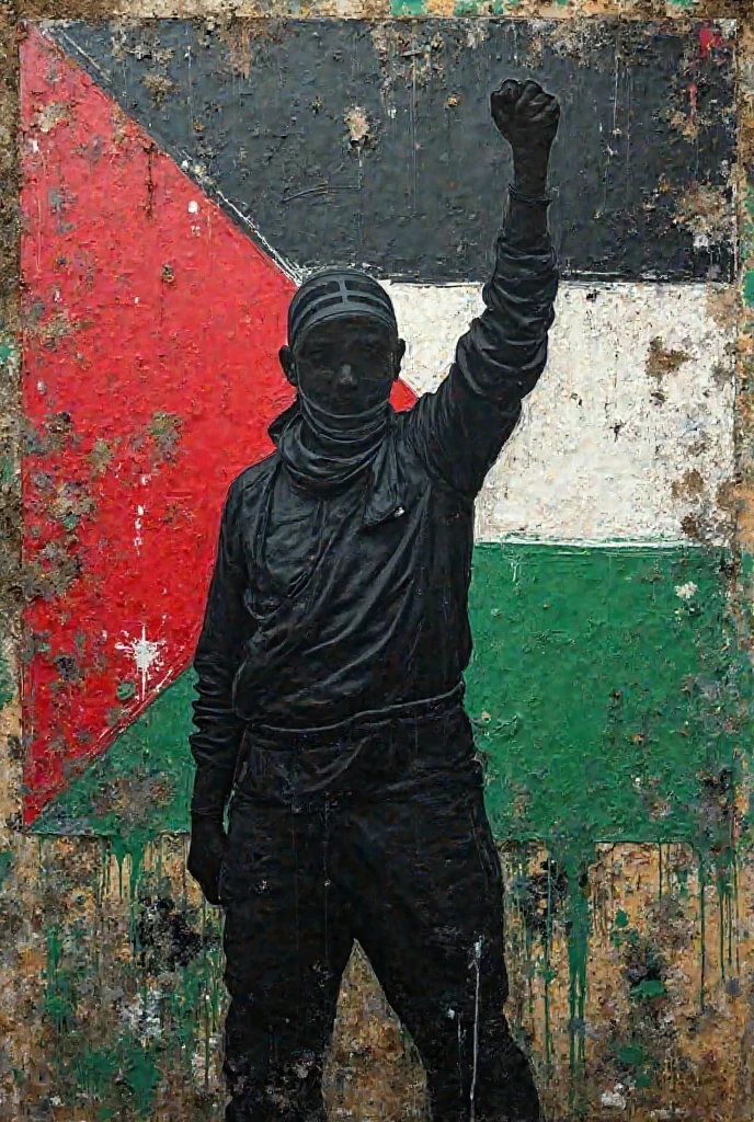 ,slave,scapegoat,e-girl, expressionist speedpainting hijab <lora:PalestineFlag03:0.3> palestine_flag, palestine_map, free_palestine flag palestine. <lora:PalestineFlag01:0.2> palestine flag, palestine map, street war