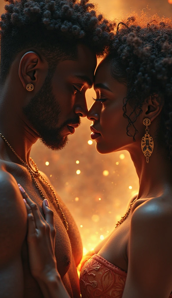 4D portrait of Rorschach images in shape of a black man blowing smoke into mouth of a black woman, depicted as an explosion of a nebula, Oil Painting, 3/4 Profile view, detailed embroidery, Moody chiaroscuro lighting, hight resolution
